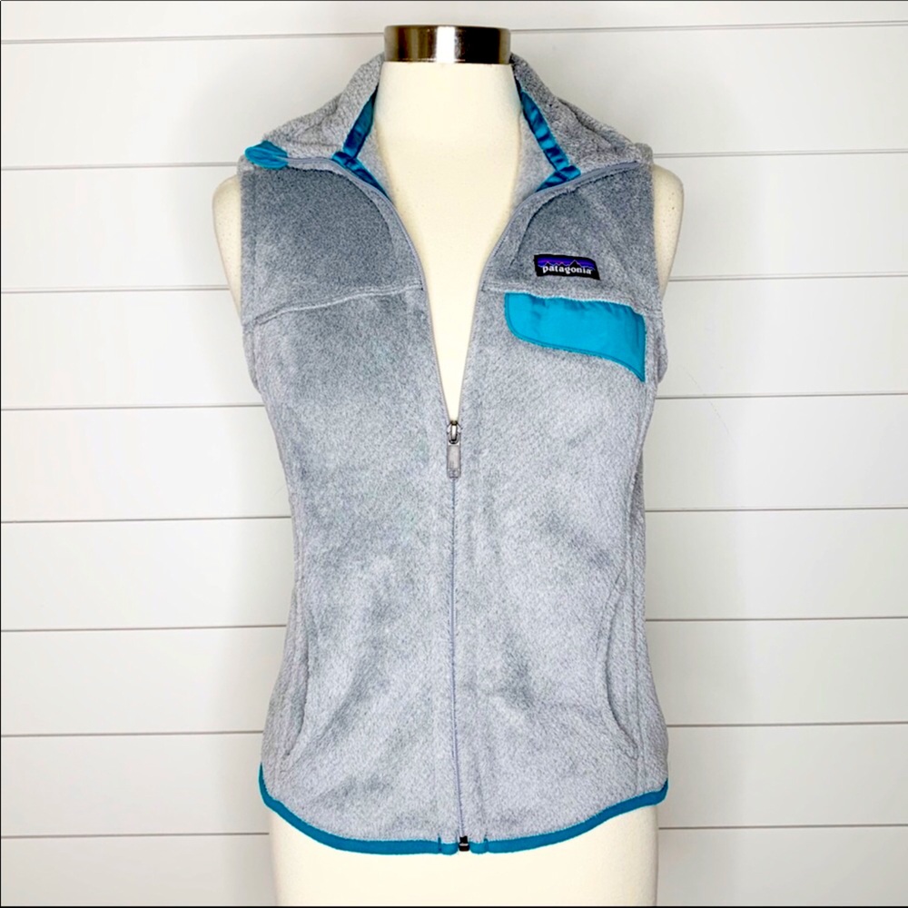 Patagonia Re-Tool Grey Teal Fleece Zip Front Vest